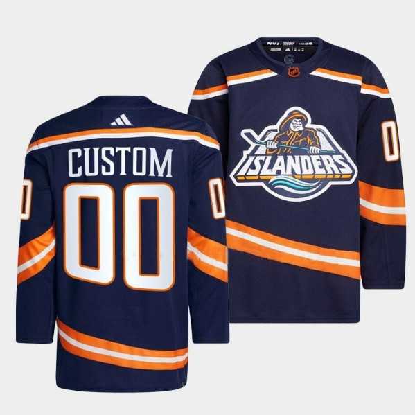 Mens New York Islanders Custom 2022 Navy Reverse Retro 2.0 Stitched Jersey